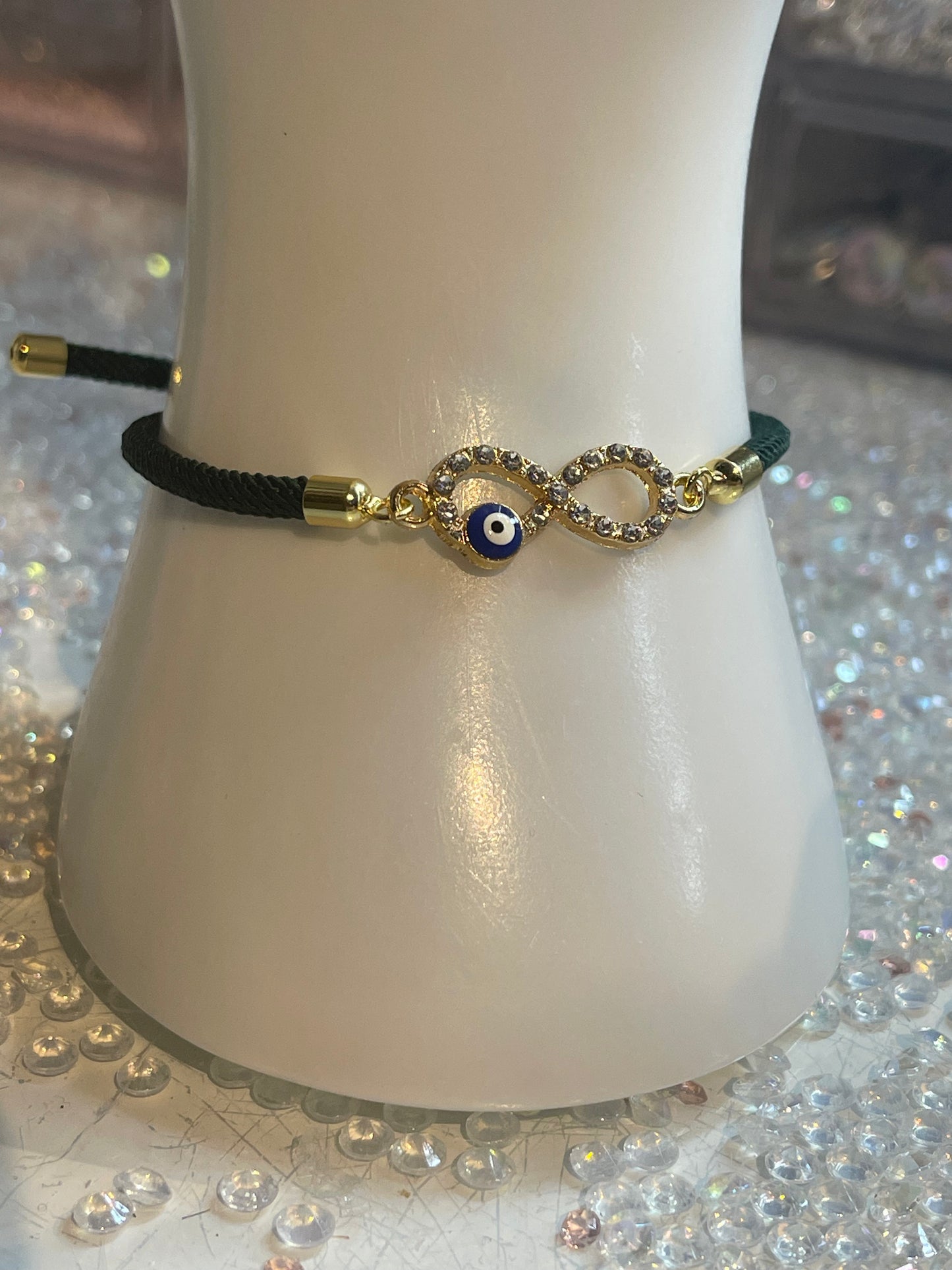 Dainty Infinity Evil eye Adjustable Slider Bracelet