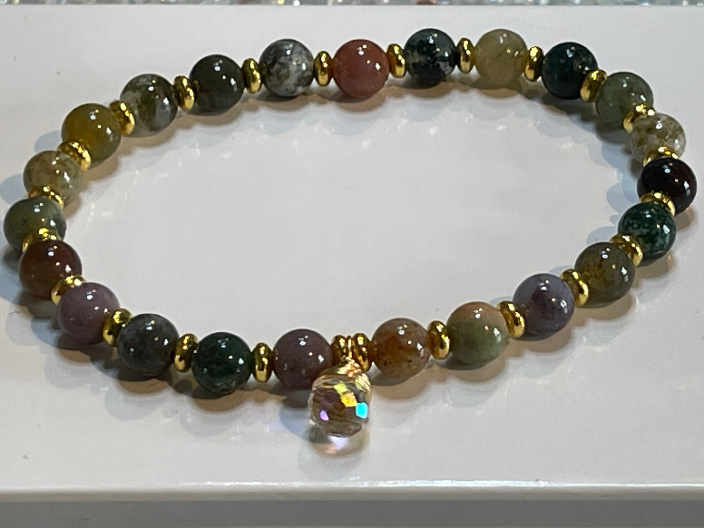 Indian Agate Bracelet with gold spacers & charm